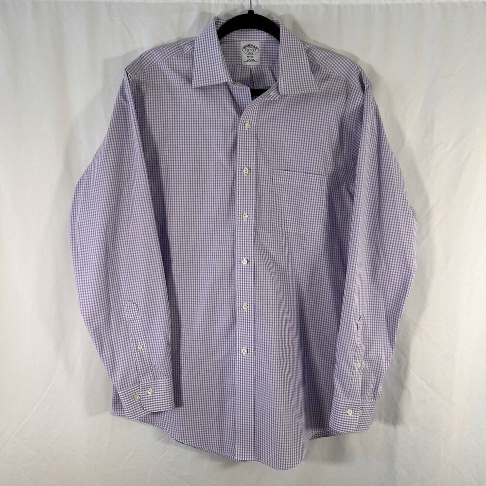 Brooks Brothers Regent Shirt Men's 16 4/5 Purple Plaid Button Up Long Sleeve